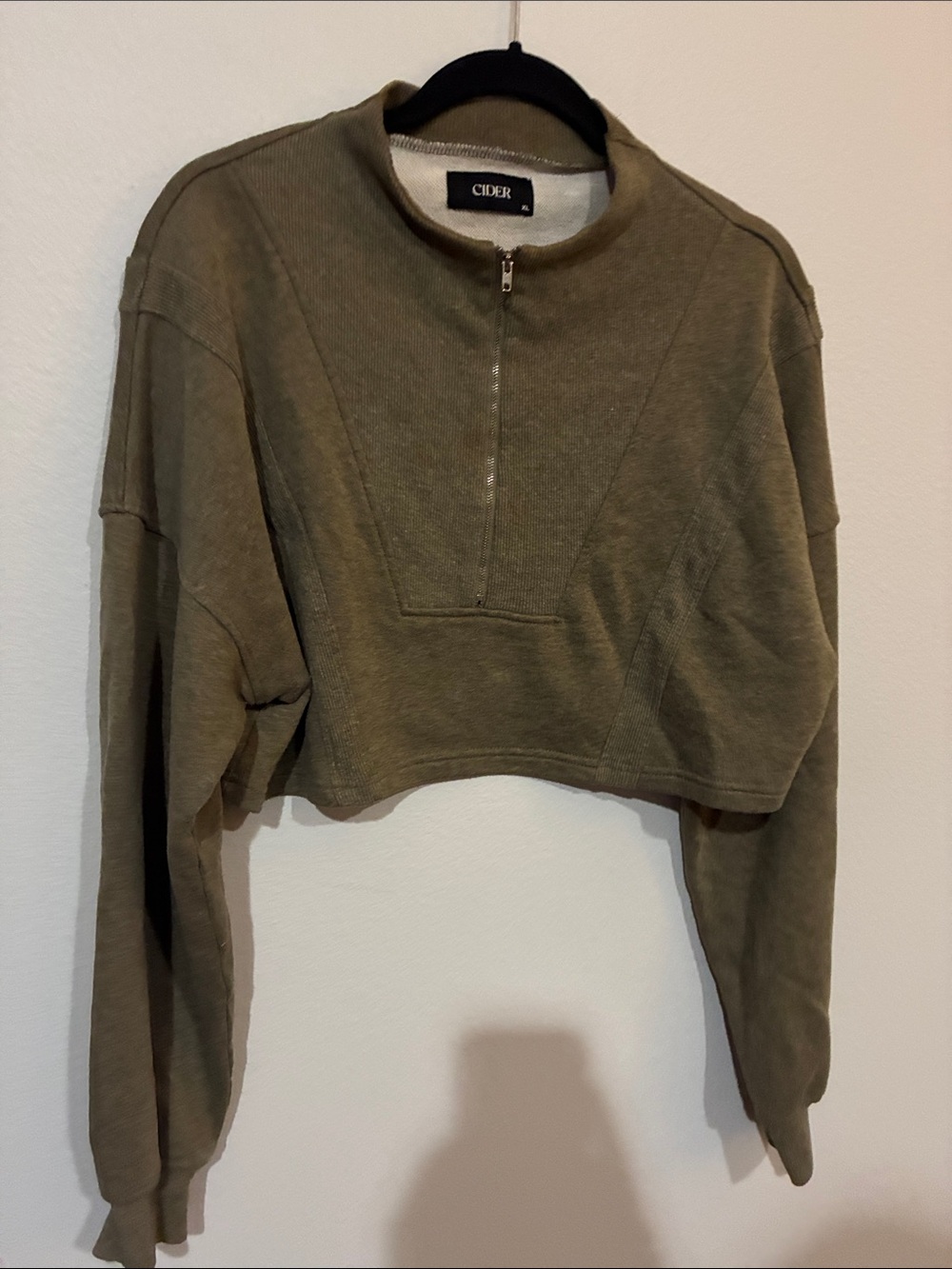 Cider Cropped Olive Half-Zip Sweatshirt - Picture 5 of 6
